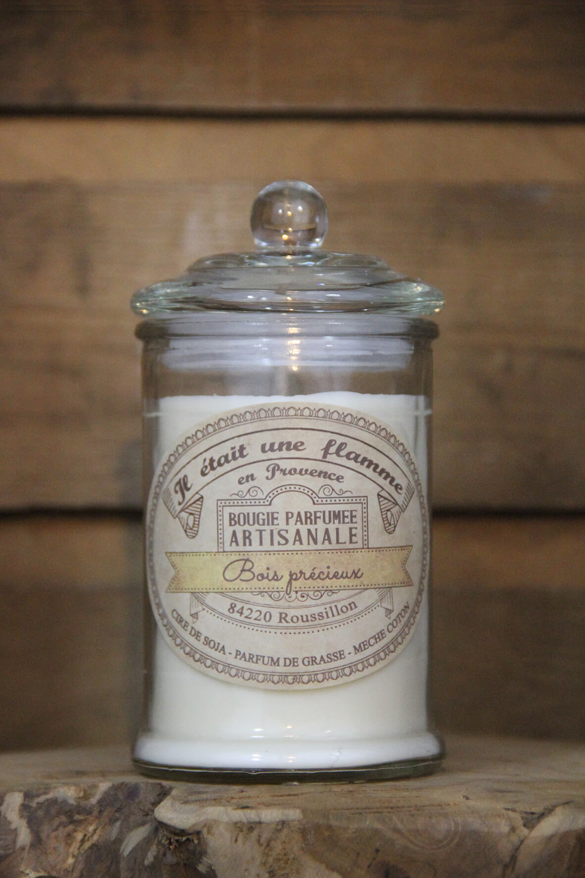 bougies bio artisanales parfumées santal naturelles non toxique fabriquées à la main cire végétale de soja parfum de Grasse, 300g, 60h de combustion.