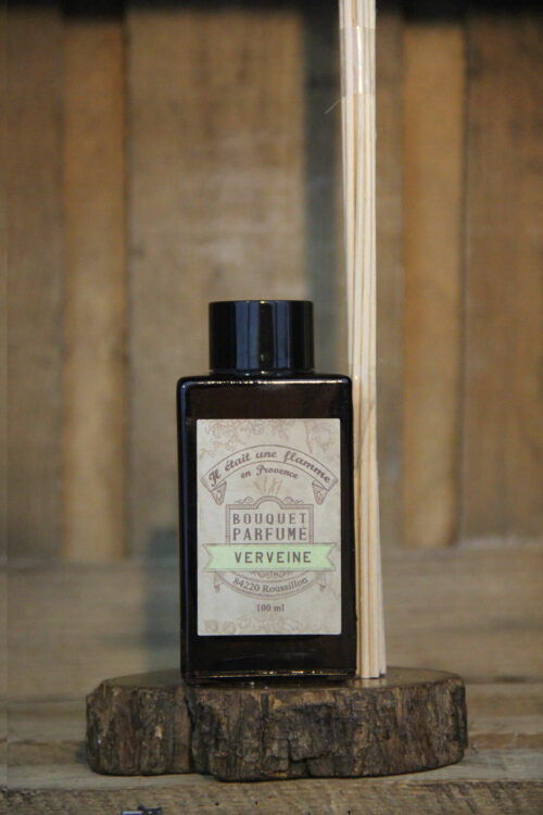 Diffuseur de parfum au verveine 100ml artisanal fabriqué en Provence, bouquet parfumé naturel avec bâtons réglables