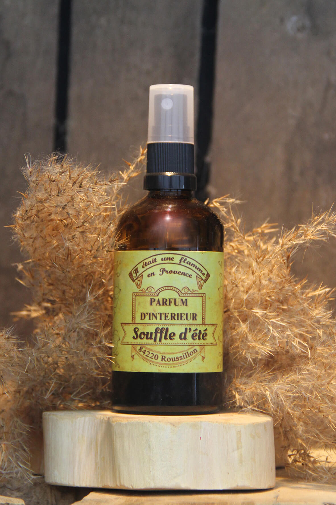 Parfum d’intérieur Souffle d’Été 100ml, fabriqué en Provence, artisanal, senteur monoï, coco et fleurs exotiques, ambiance estivale et solaire