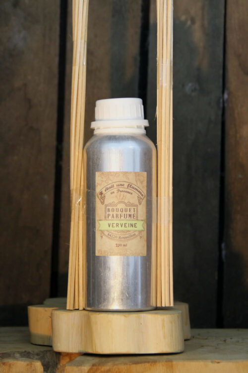 Recharge de bouquet parfumé au verveine naturel, 200ml artisanal fabriqué en Provence, avec bâtons réglables