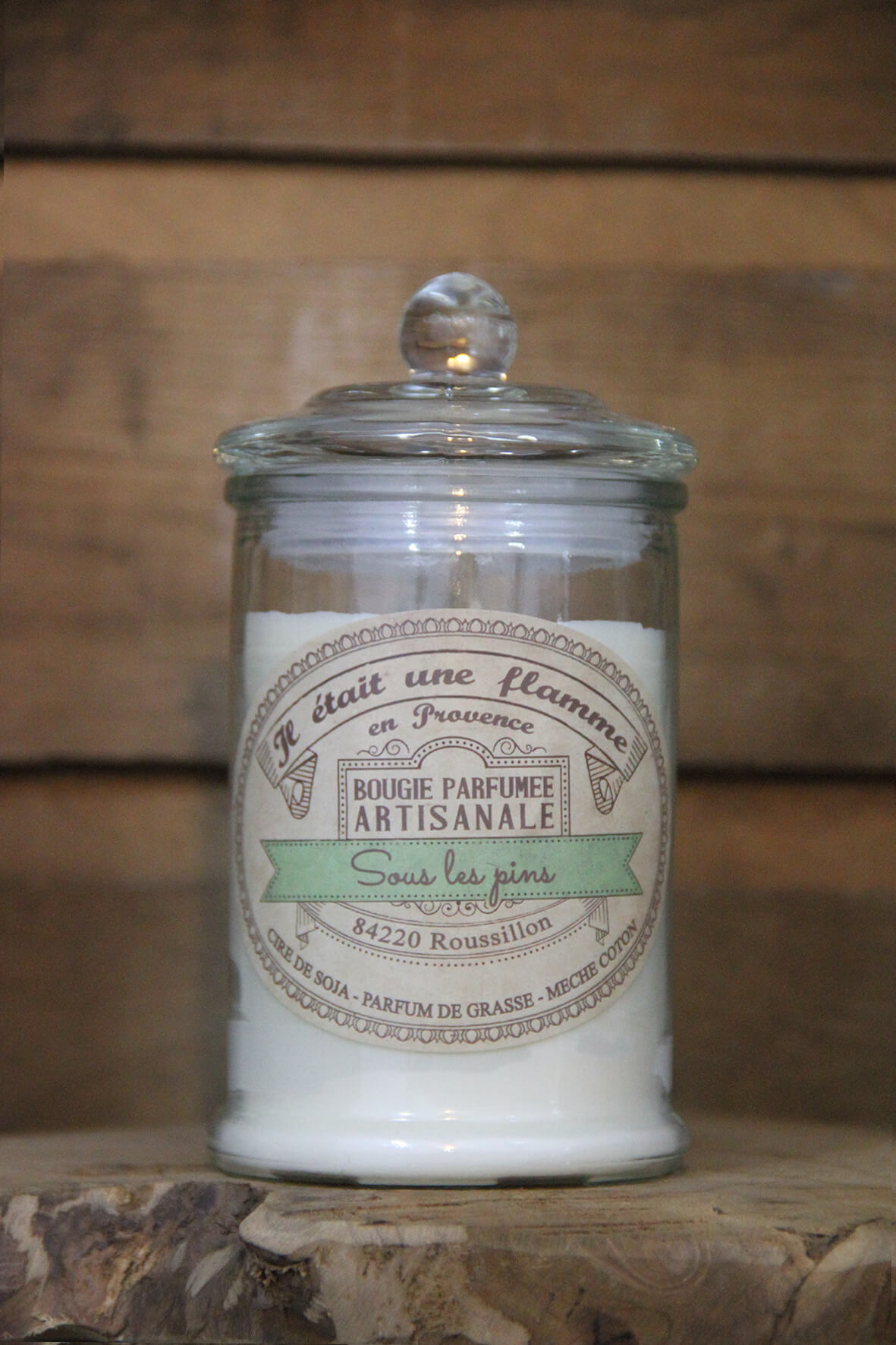 bougies bio artisanales parfumées pin naturelles non toxique fabriquées à la main cire végétale de soja parfum de Grasse, 300g, 60h de combustion.