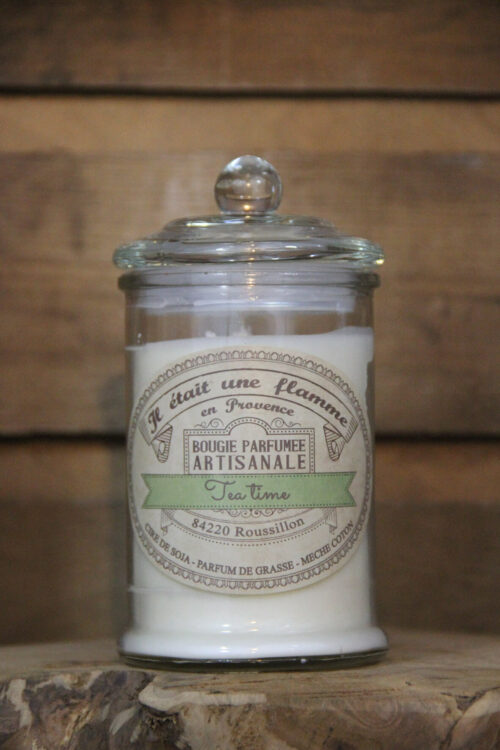 bougies bio artisanales parfumées thé vert naturelles non toxique fabriquées à la main cire végétale de soja parfum de Grasse, 300g, 60h de combustion.